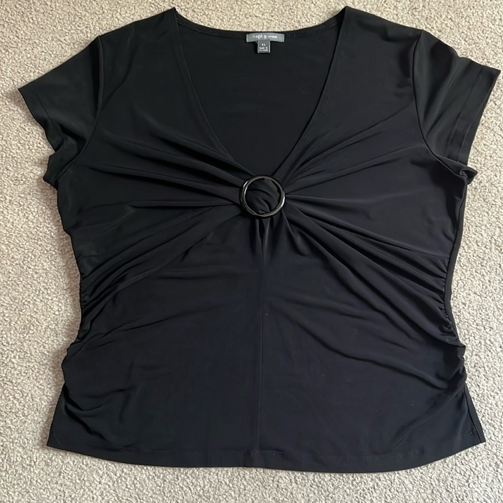 Apt 9 XL Black Short Sleeve Twisted Front Blouse